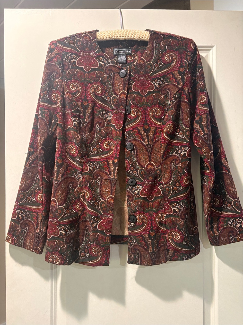 Element Paisley Button-Front Blazer in Burgundy and Brown
